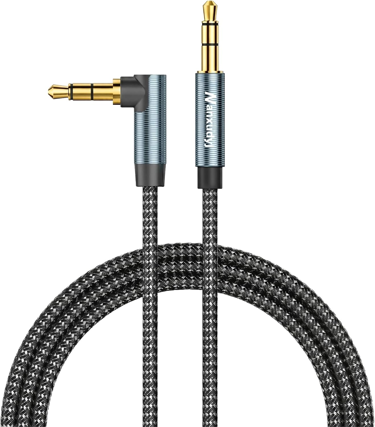 AUX Cord 6ft, 3.5mm Stereo Audio Cable 90 Degree Right Angle Nylon Braided Male to Male for Car, Headphones, Speaker, PS4/PS5, PC, Tablets - Hi-Fi Sound Portable TRS Auxiliary Cable