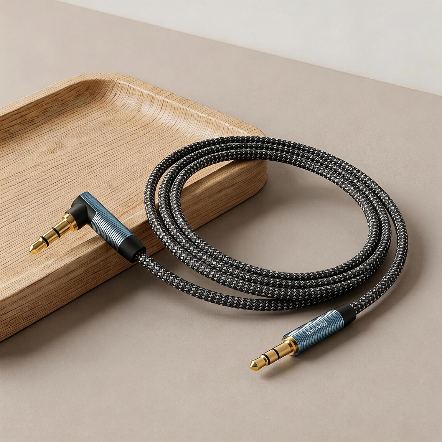 AUX Cord 6ft, 3.5mm Stereo Audio Cable 90 Degree Right Angle Nylon Braided Male to Male for Car, Headphones, Speaker, PS4/PS5, PC, Tablets - Hi-Fi Sound Portable TRS Auxiliary Cable - Image 2
