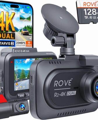 ROVE R2-4K DUAL Dash Cam Front and Rear, STARVIS 2 Sensor, FREE 128GB Card Included, 5G WiFi - up to 20MB/s Fastest Download Speed with App, 4K 2160P/FHD Dash Camera for Cars, 3" IPS, 24H Parking Mode