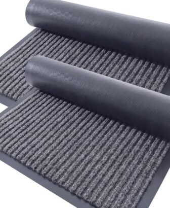 OLANLY Front Door Mat Indoor Outdoor Entrance, 2-Pack 29.5 x 17 Inch, Waterproof Heavy Duty Doormat, Fade Resistant, Low Profile, Easy Clean Patio Porch Welcome Floor Mats for Entry, Grey