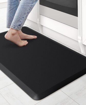 KitchenClouds Kitchen Mat Cushioned Anti Fatigue Rug 17.3"x28" Water Resistant, Non Slip, Standing and Comfort Desk/Floor Mats for House Sink Office (Black)
